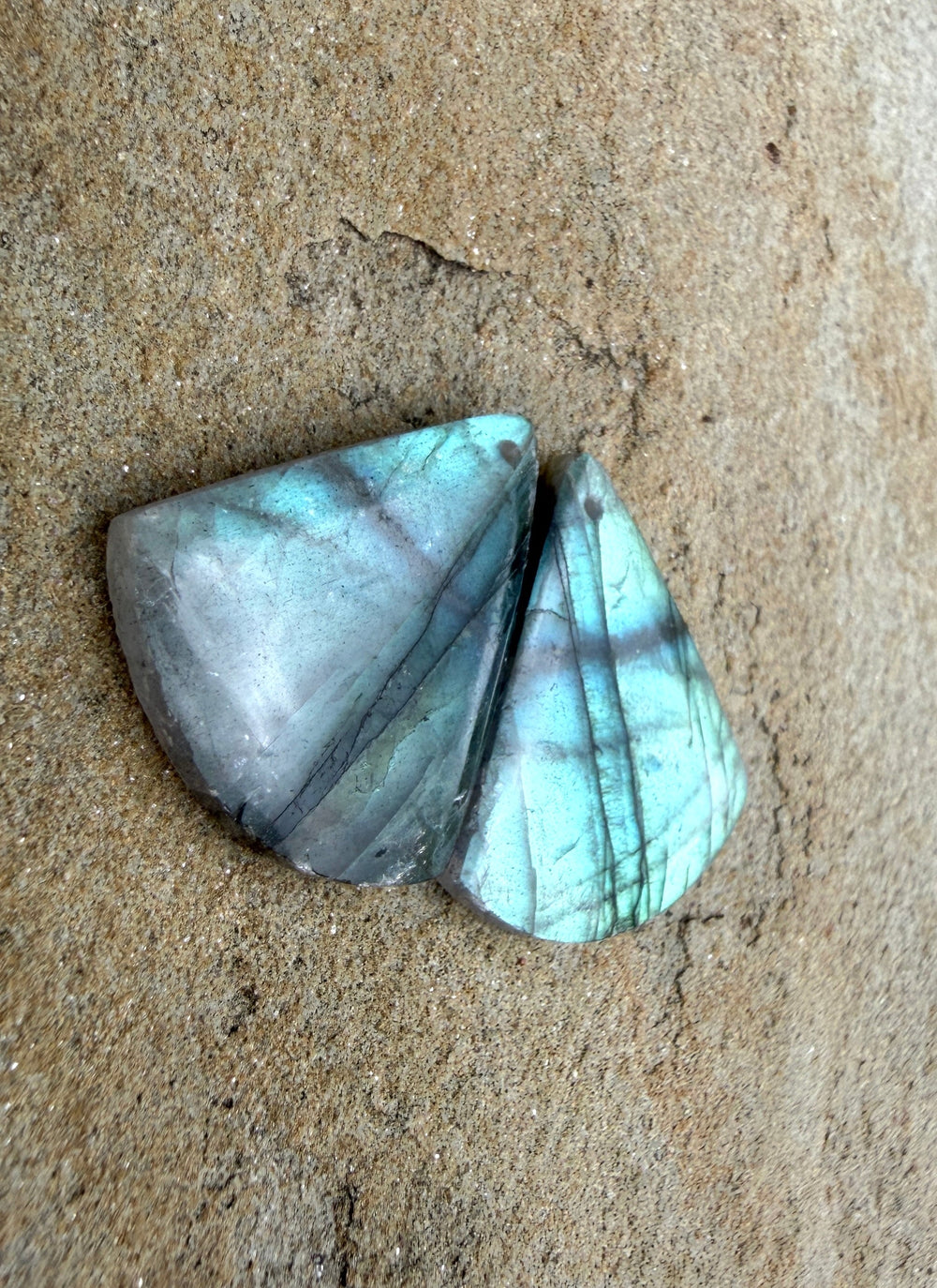 Flashy Labradorite Matching Earring Slab Bead Pair 22x24mm