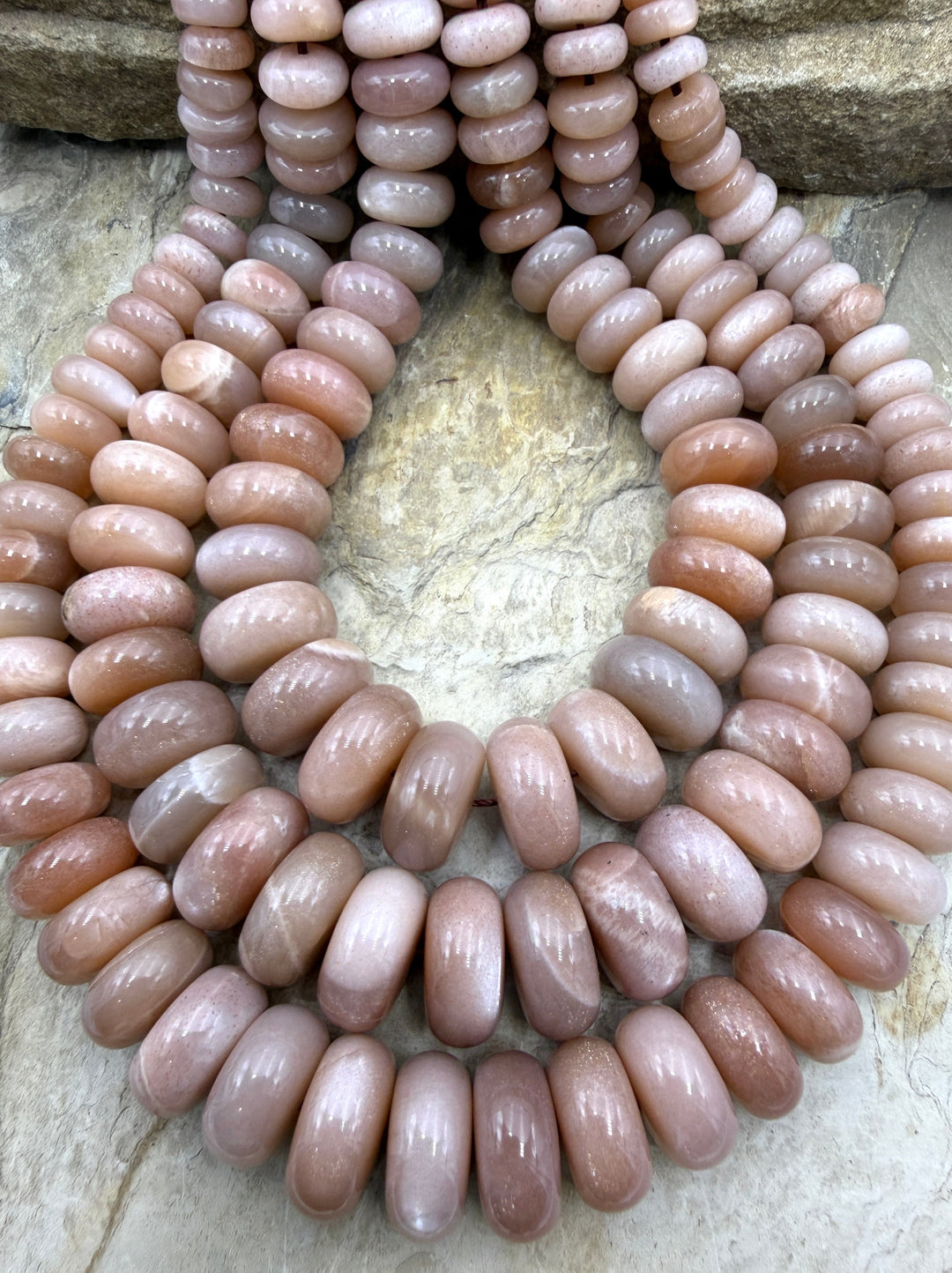 Flashy Peach Moonstone BIG 8-18mm Rondelle Beads ONE 18