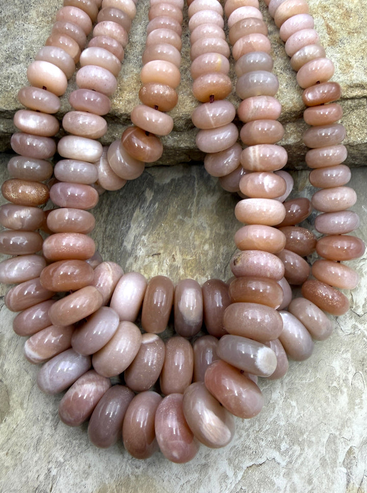 Flashy Peach Moonstone BIG 8-18mm Rondelle Beads ONE 18