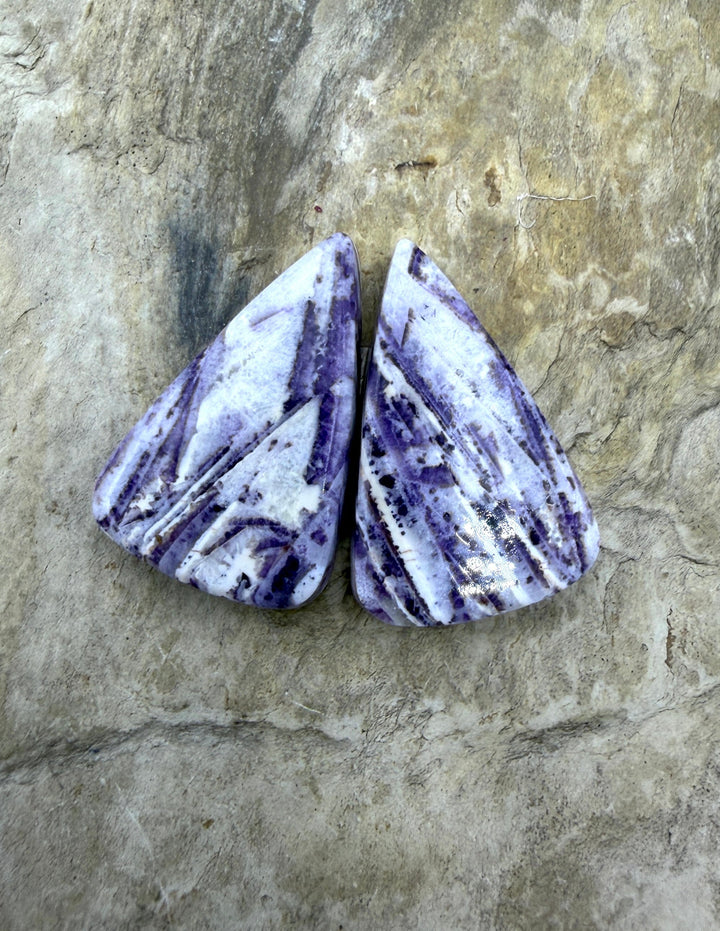 Fluorite in Quartz Designer Cabochon Matched Pair 17x27x4mm