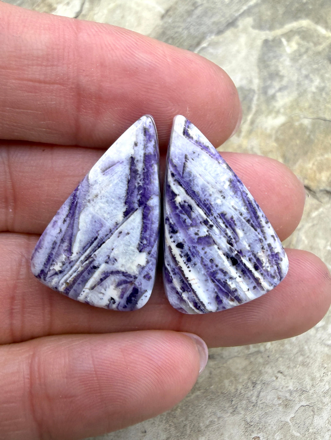 Fluorite in Quartz Designer Cabochon Matched Pair 17x27x4mm