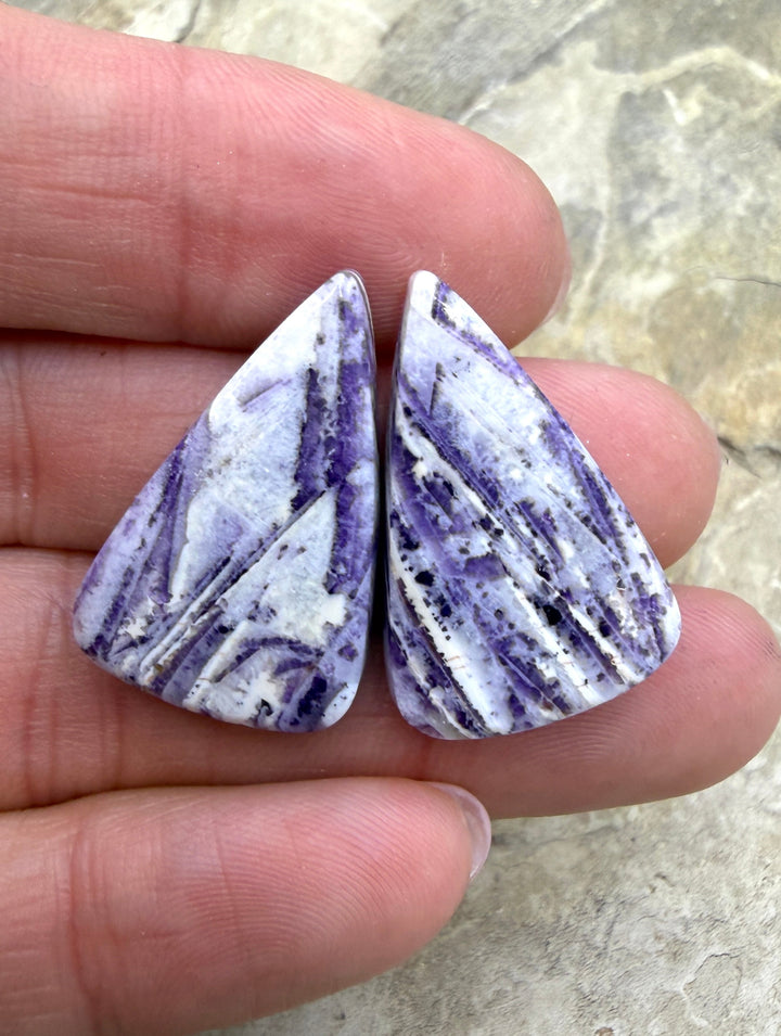 Fluorite in Quartz Designer Cabochon Matched Pair 17x27x4mm