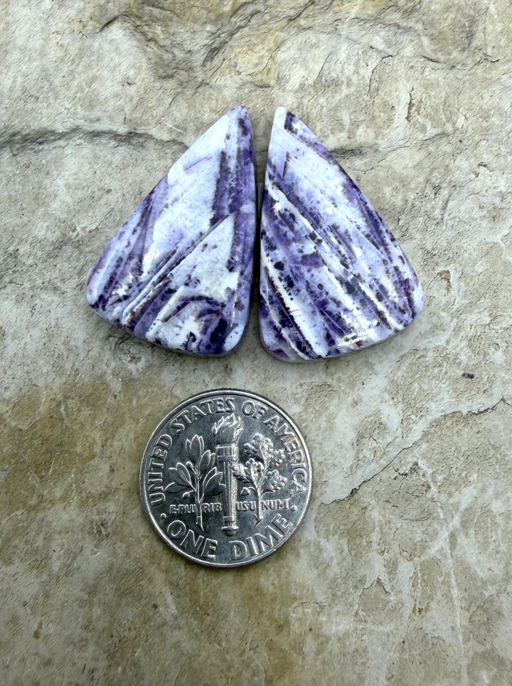 Fluorite in Quartz Designer Cabochon Matched Pair 17x27x4mm