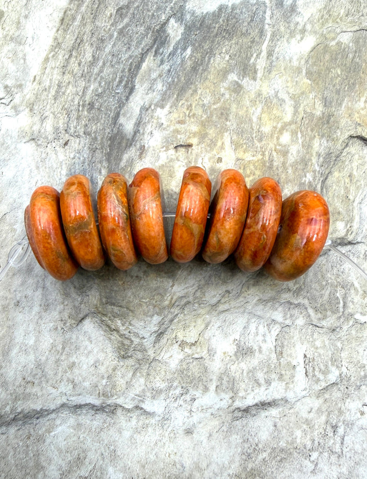 FRIDAY BARGAIN Apple Coral Wheel Beads 14mm 8 Beads - Coral