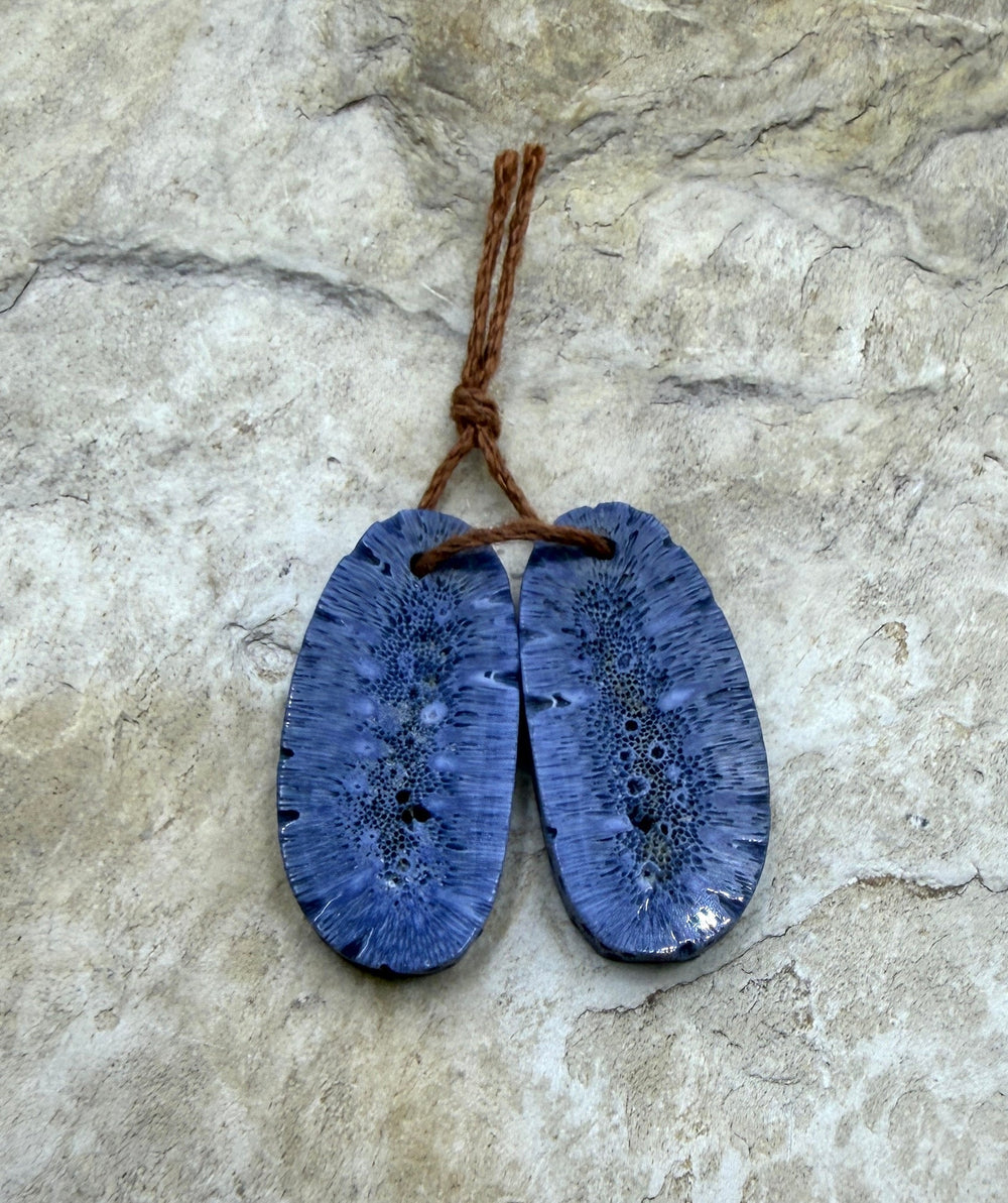 FRIDAY BARGAIN Blue Sponge Coral Matching Earring Slab Bead