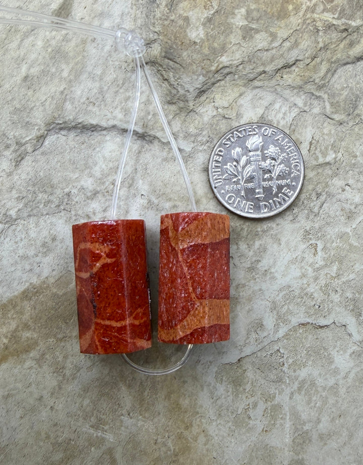 FRIDAY BARGAIN BUY Apple Coral Pair of BIG Tube Beads