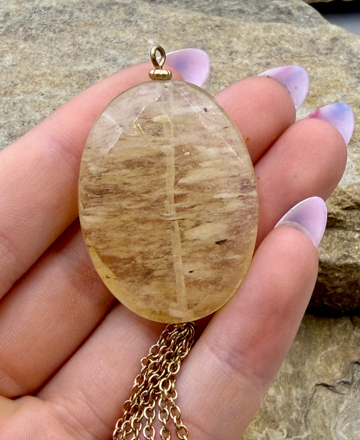 FRIDAY BARGAIN BUY Faceted Quartz Pendant 3x40mm with Gold