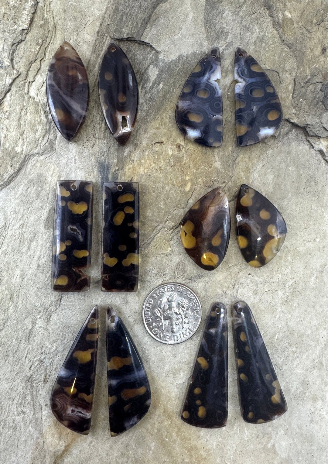Orbicular Agate BIG (Indonesia) Earring Slab Bead Pair