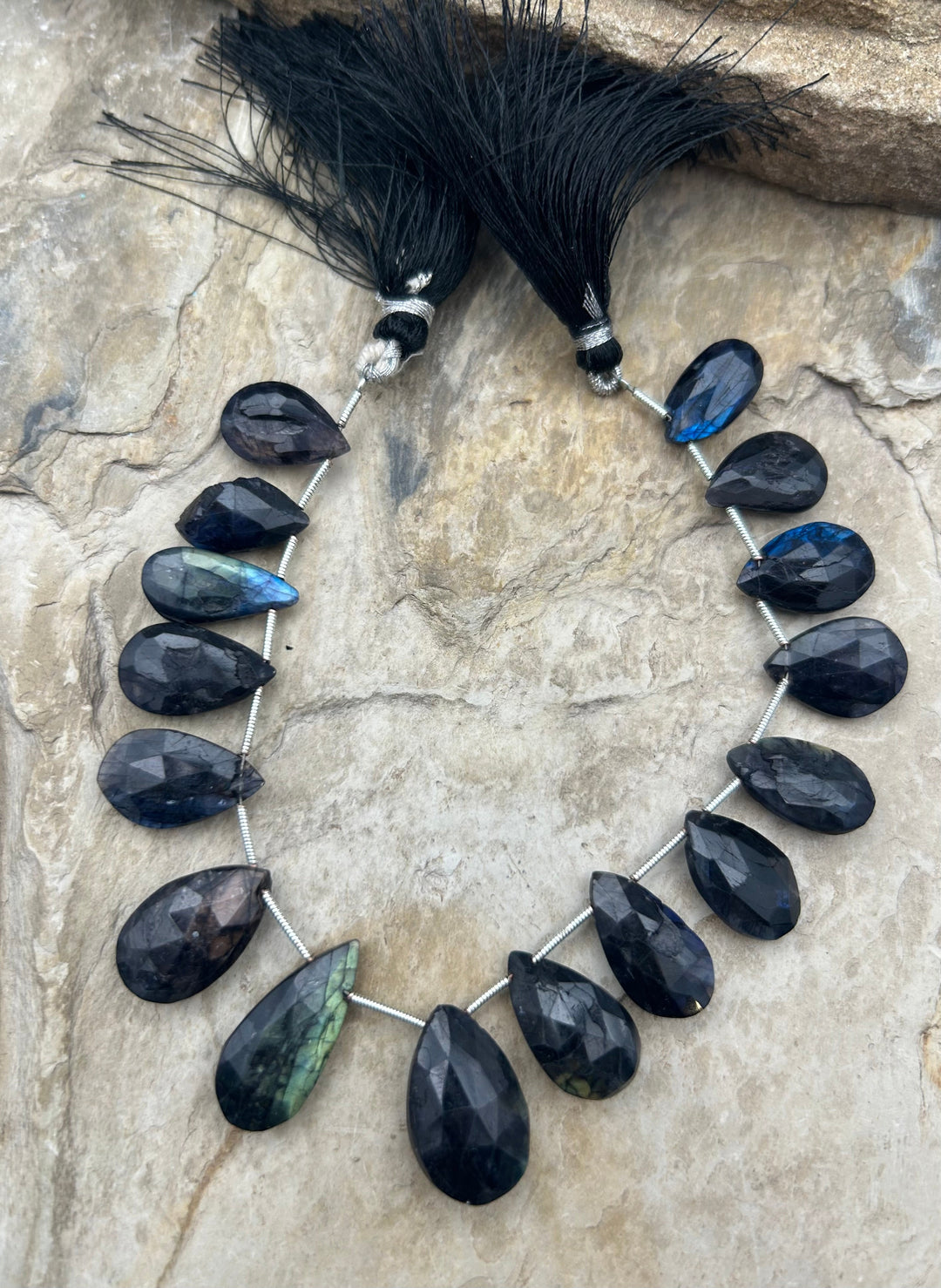 FRIDAY BARGAIN Flashy Black Labradorite Graduated Teardrop