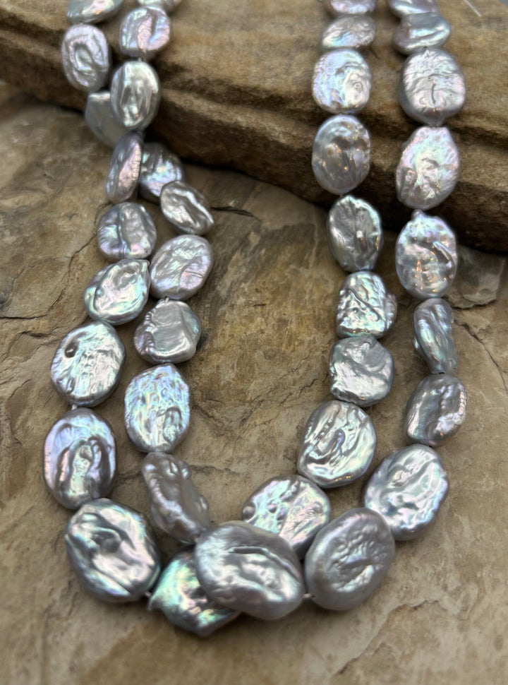 White Baroque Freshwater Coin Pearls 15-18mm 16 Inch
