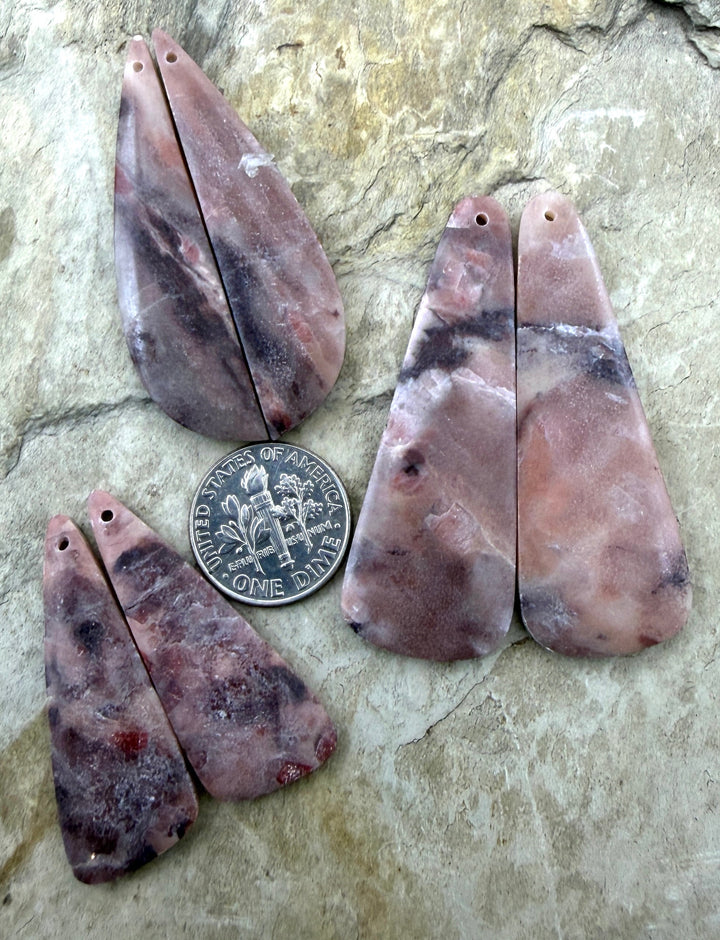 FRIDAY BARGAIN LOT of 2 Pink Stromatolite Earring Slab bead