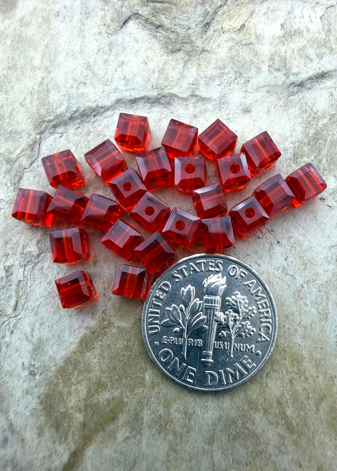 FRIDAY BARGAIN LOT of 24 Red Swarovski Crystal 4mm Cube