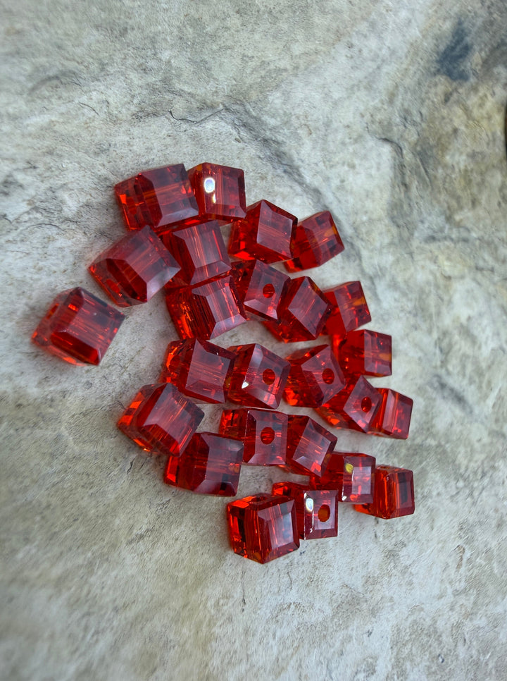 FRIDAY BARGAIN LOT of 24 Red Swarovski Crystal 4mm Cube