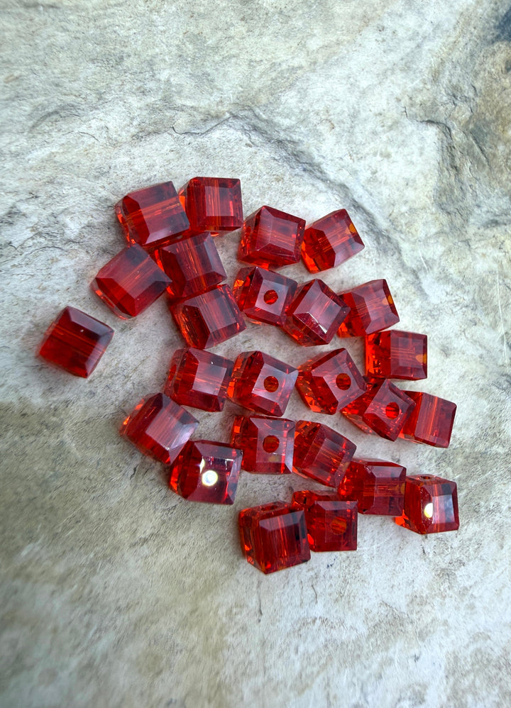 FRIDAY BARGAIN LOT of 24 Red Swarovski Crystal 4mm Cube