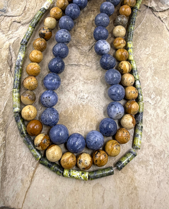FRIDAY BARGAIN LOT of 3 Full Bead Strands Blue Sponge Coral