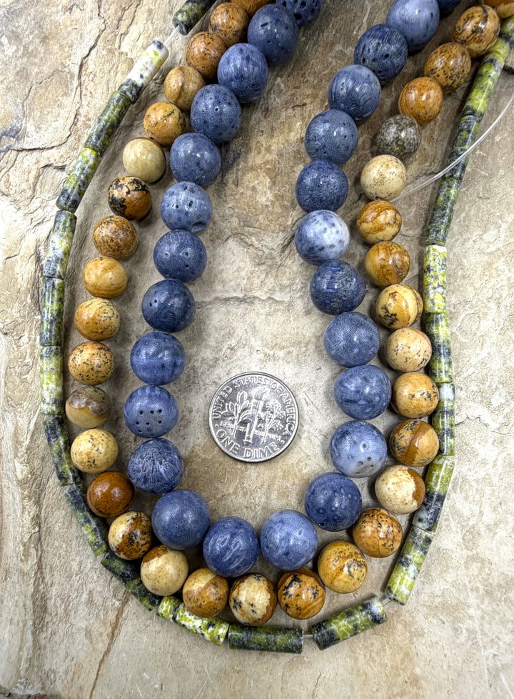 FRIDAY BARGAIN LOT of 3 Full Bead Strands Blue Sponge Coral