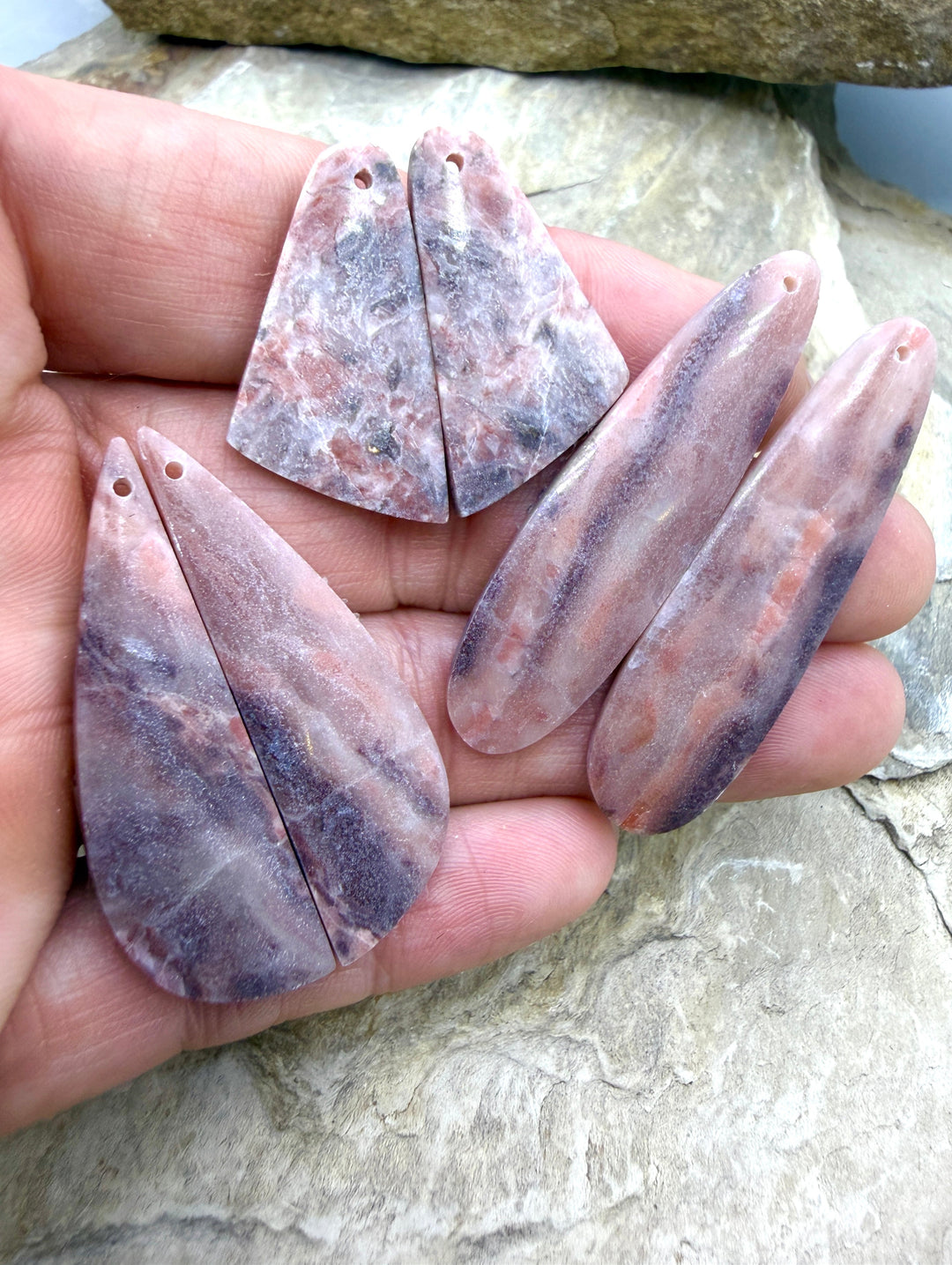 FRIDAY BARGAIN LOT of 4 Pink Stromatolite Earring Slab bead