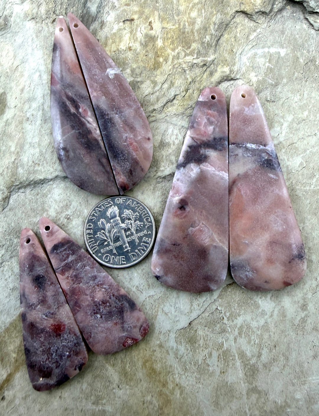 FRIDAY BARGAIN LOT of 2 Pink Stromatolite Earring Slab bead