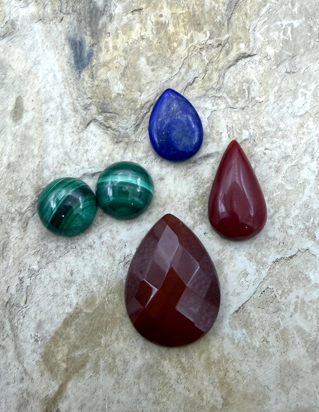 FRIDAY BARGAIN LOT of 5 Cabochons Malachite Rosarita Lapis