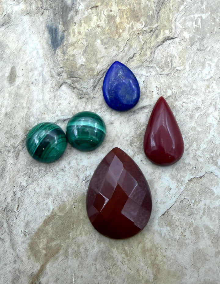 FRIDAY BARGAIN LOT of 5 Cabochons Malachite Rosarita Lapis