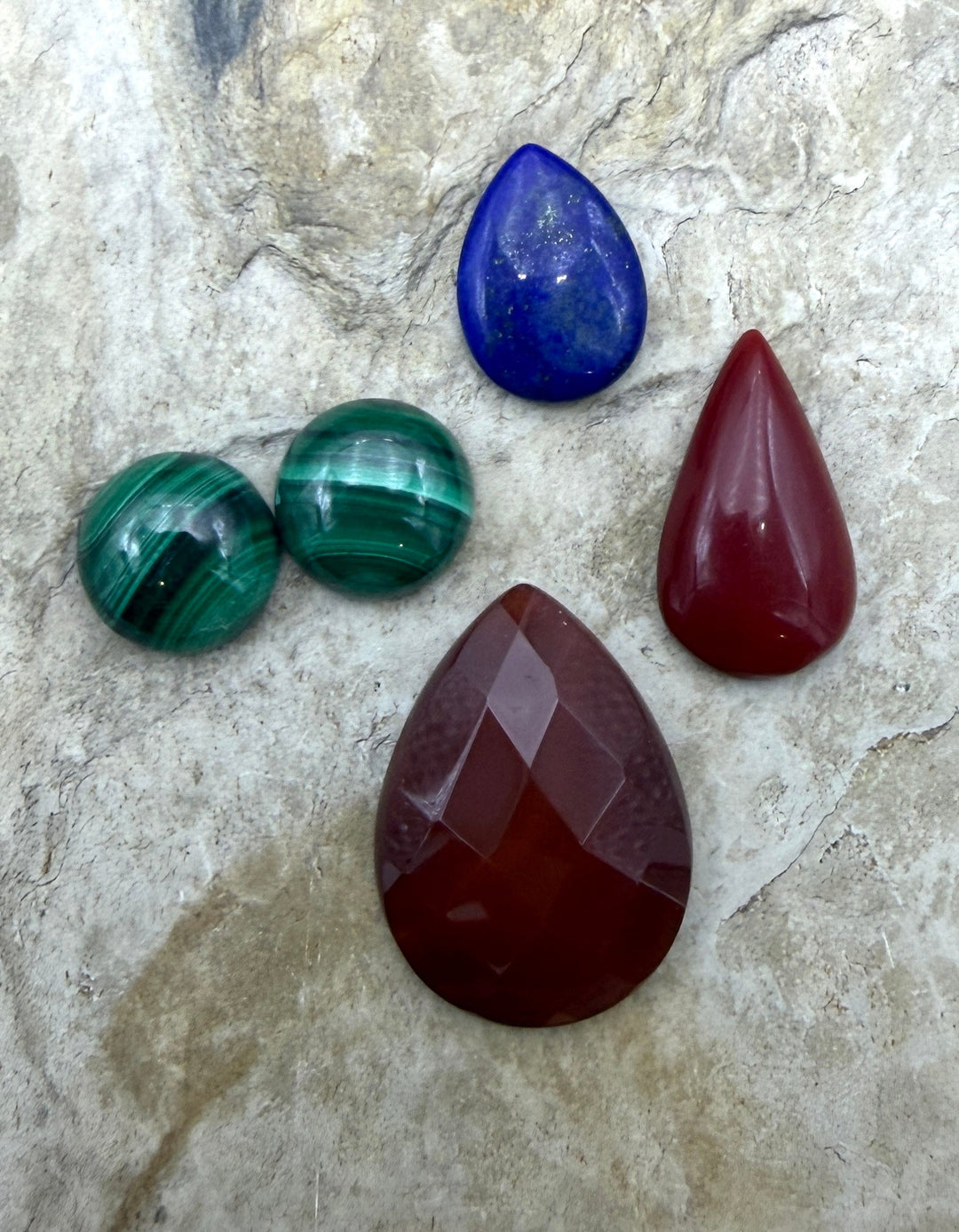 FRIDAY BARGAIN LOT of 5 Cabochons Malachite Rosarita Lapis