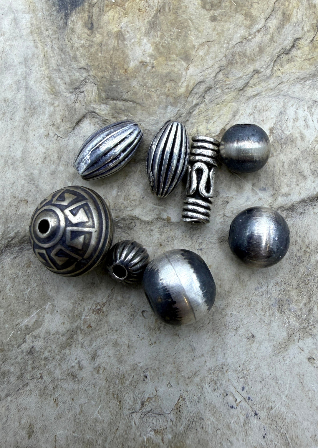 FRIDAY BARGAIN LOT of 8 Oxidized Sterling Silver Beads