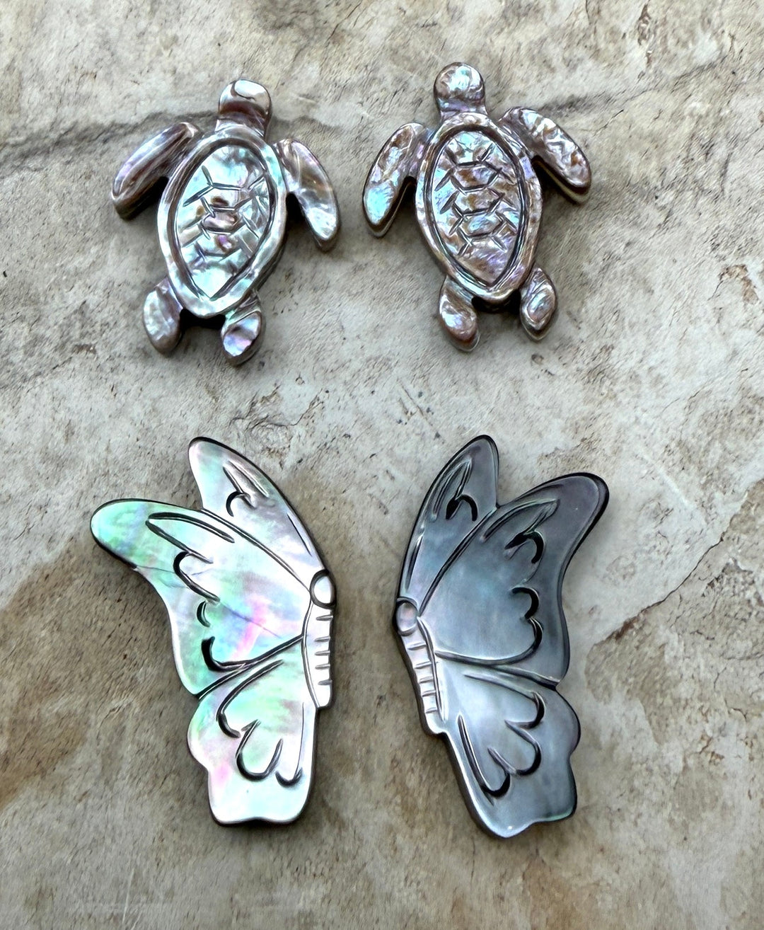 FRIDAY BARGAIN LOT of Two Mother Of Pearl Carved Bead Pairs