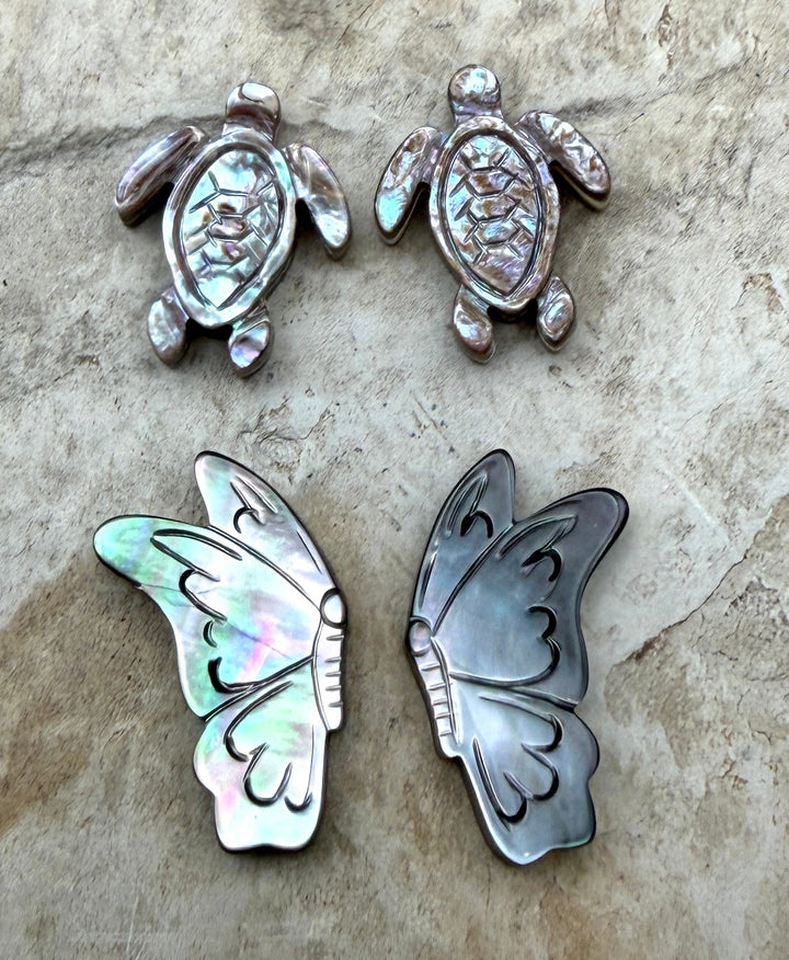 FRIDAY BARGAIN LOT of Two Mother Of Pearl Carved Bead Pairs