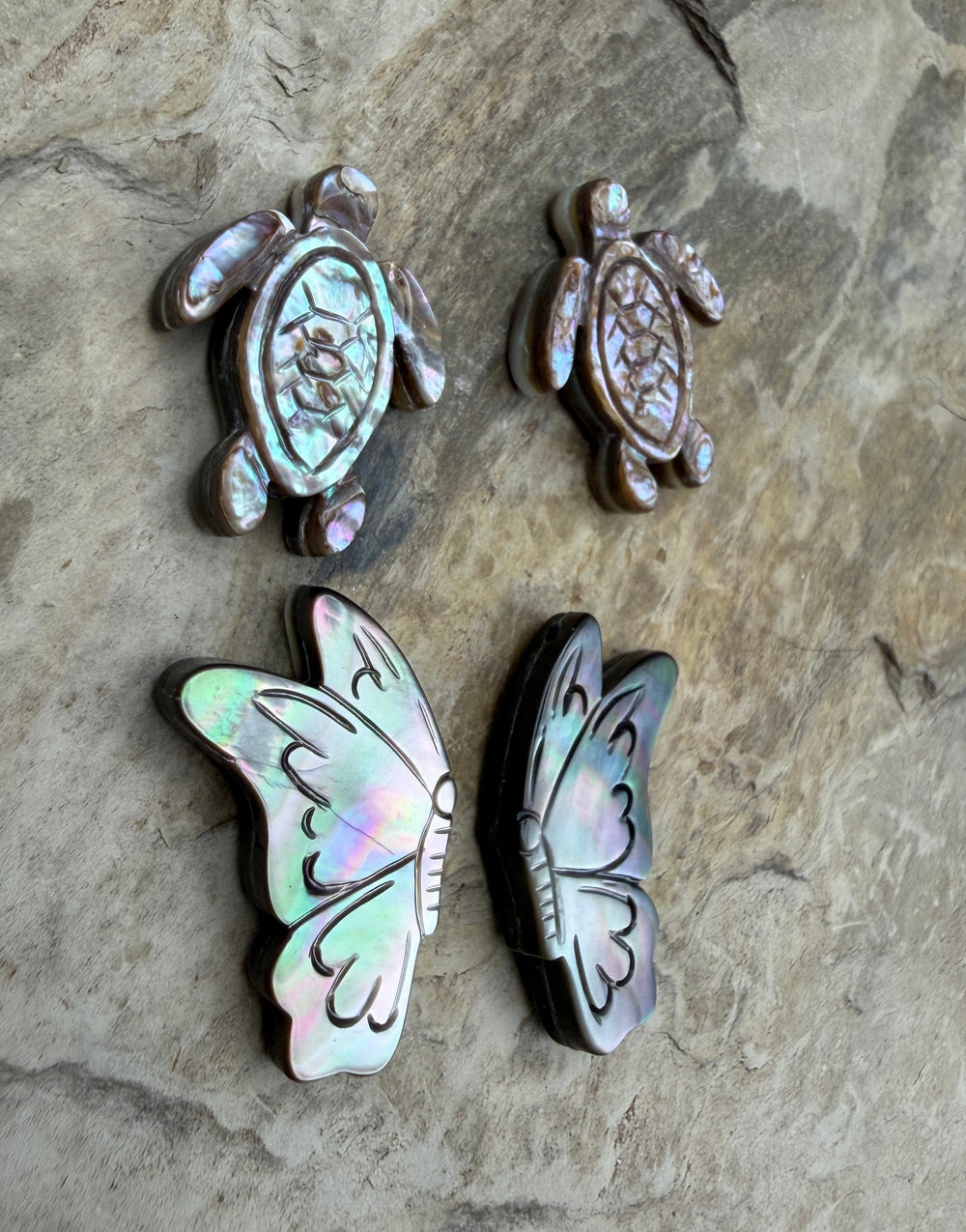 FRIDAY BARGAIN LOT of Two Mother Of Pearl Carved Bead Pairs