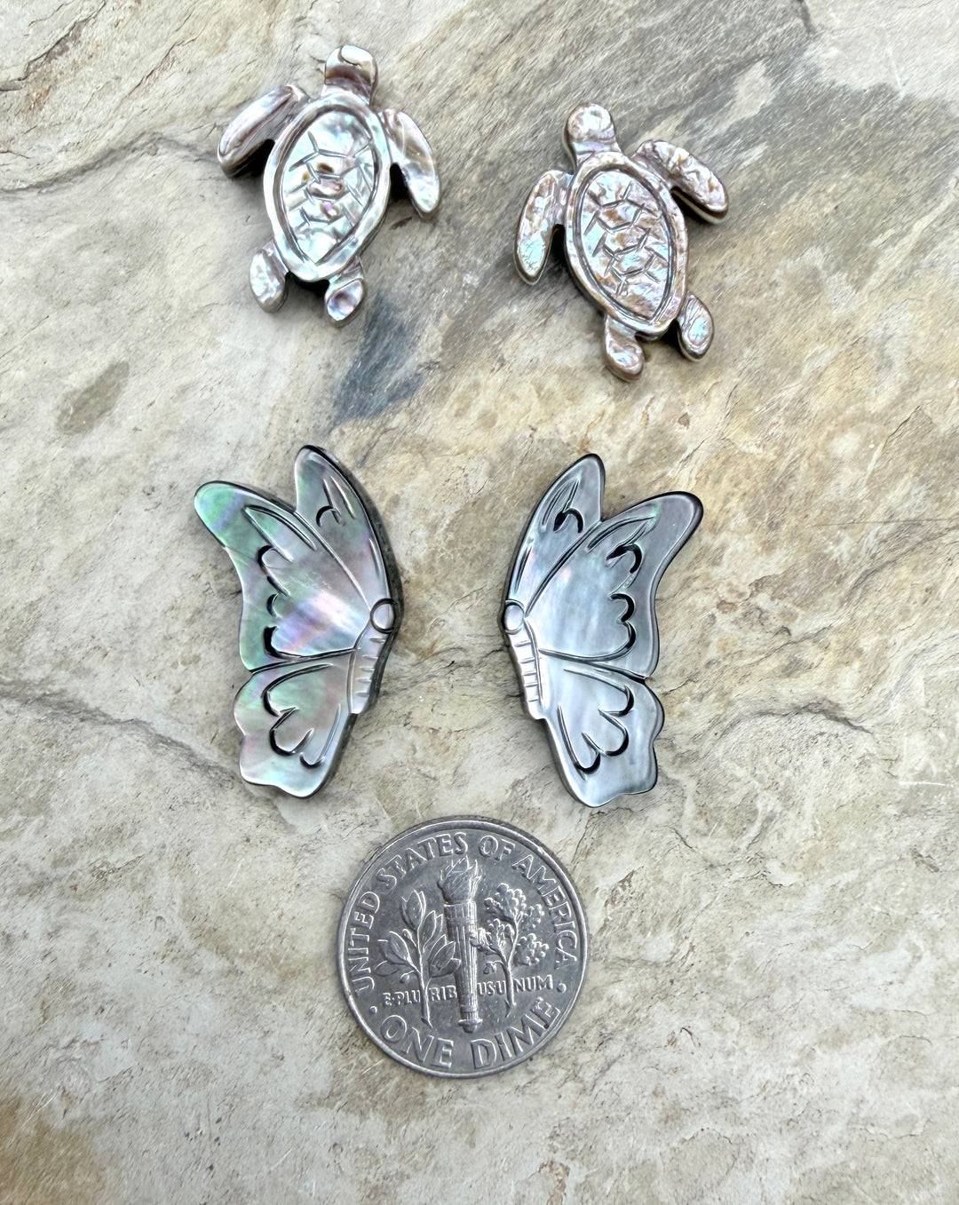 FRIDAY BARGAIN LOT of Two Mother Of Pearl Carved Bead Pairs