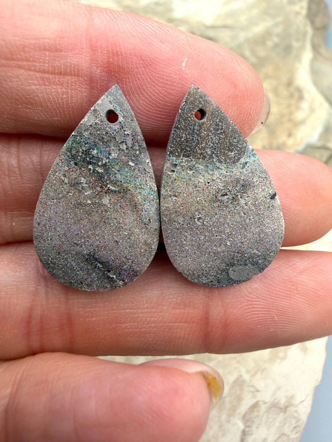 FRIDAY BARGAIN Opal Earring Slab Bead Pair 15x26mm - Blue