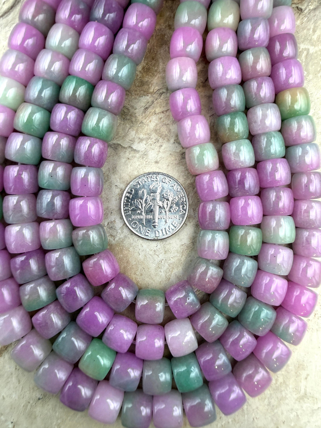FRIDAY BARGAIN Watermelon Jade (Dyed) Pueblo Beads 8x7mm