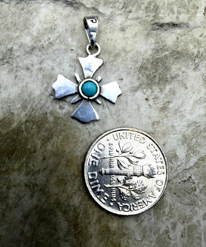 FRIDAY ESTATE FIND Sterling Silver Cross with Turquoise