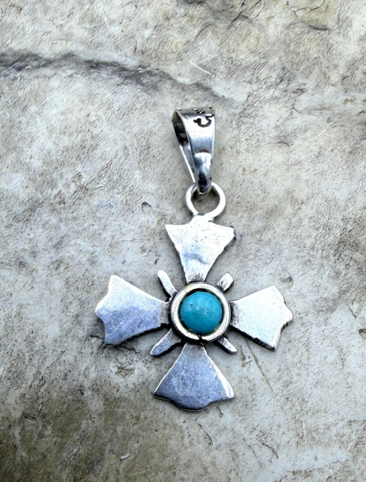 FRIDAY ESTATE FIND Sterling Silver Cross with Turquoise
