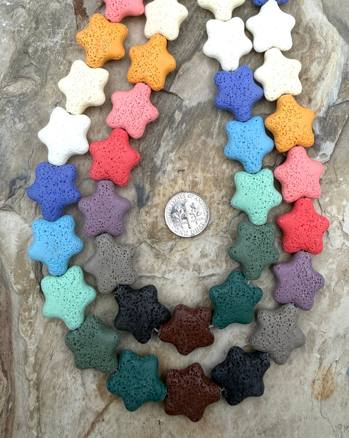 FUN Colorful! Lava Stone (Dyed) Star Beads 20mm 16 Inch
