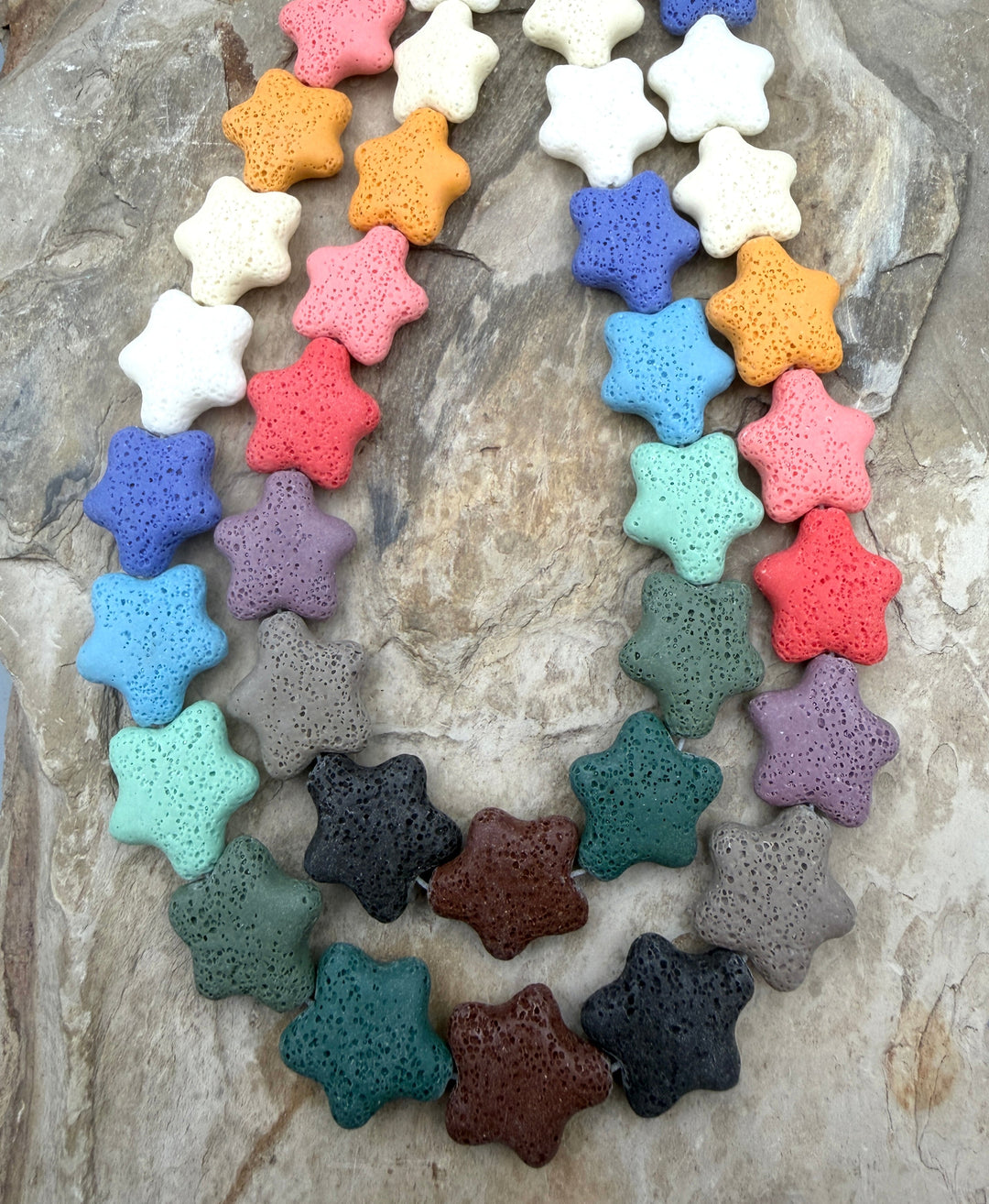 FUN Colorful! Lava Stone (Dyed) Star Beads 20mm 16 Inch
