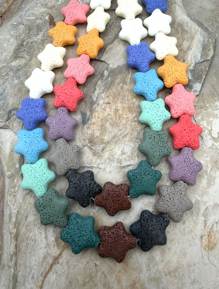 FUN Colorful! Lava Stone (Dyed) Star Beads 20mm 16 Inch