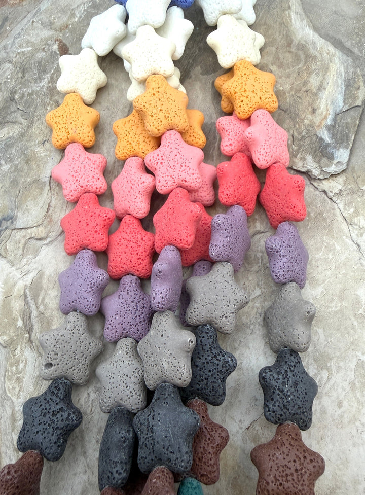 FUN Colorful! Lava Stone (Dyed) Star Beads 20mm 16 Inch