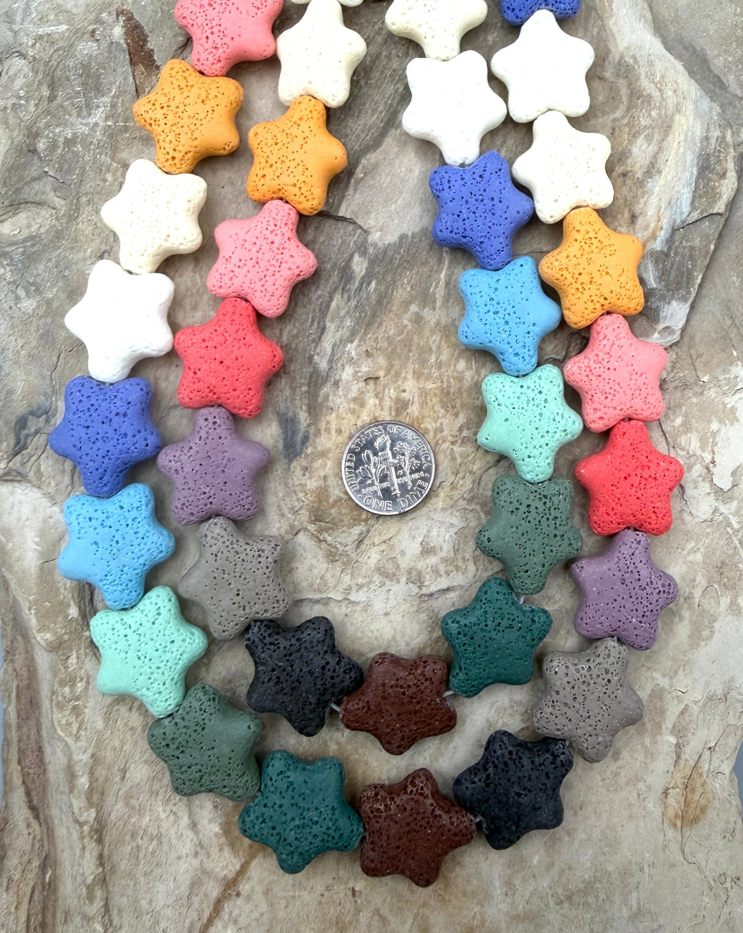 FUN Colorful! Lava Stone (Dyed) Star Beads 20mm 16 Inch