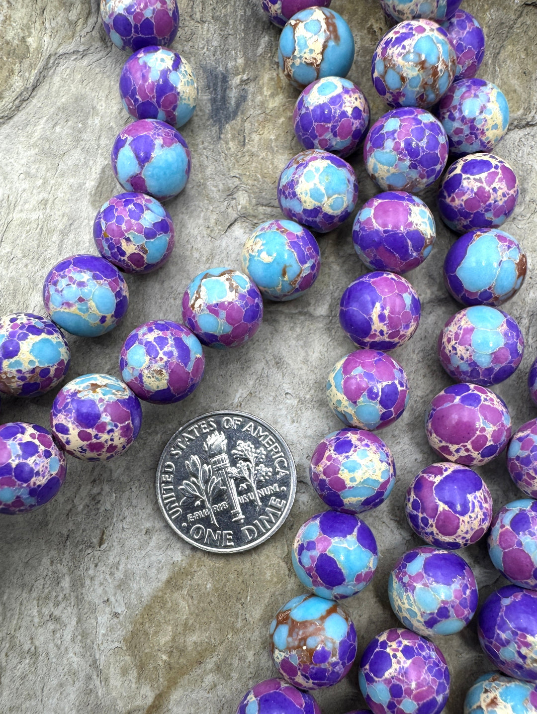Fun Confetti Purple Dyed Magnicite 10mm Round Beads 16 Inch