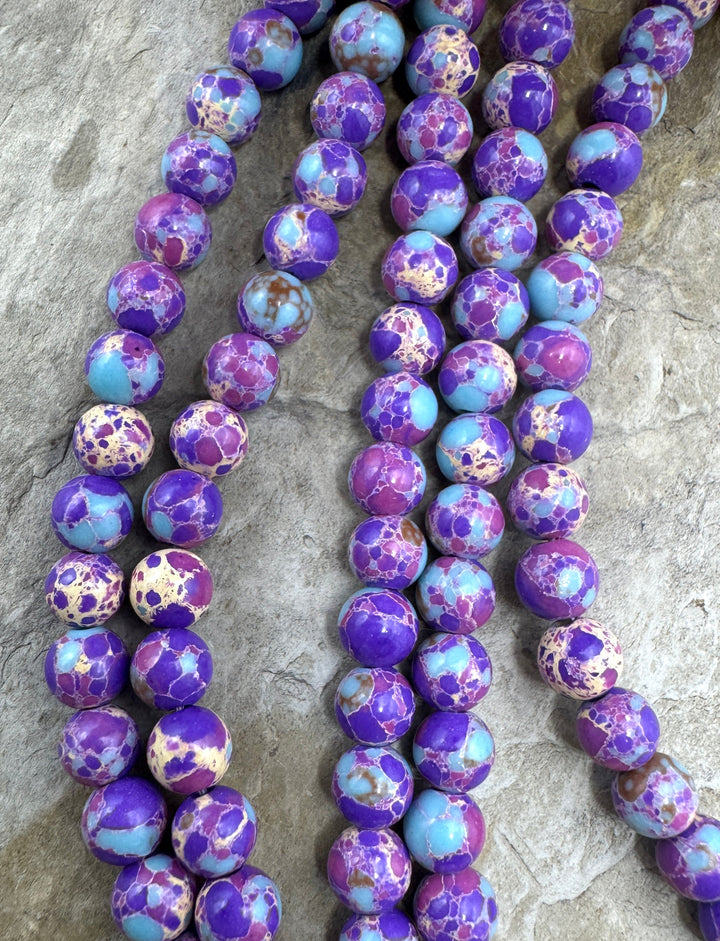 Fun Confetti Purple Dyed Magnicite 10mm Round Beads 16 Inch