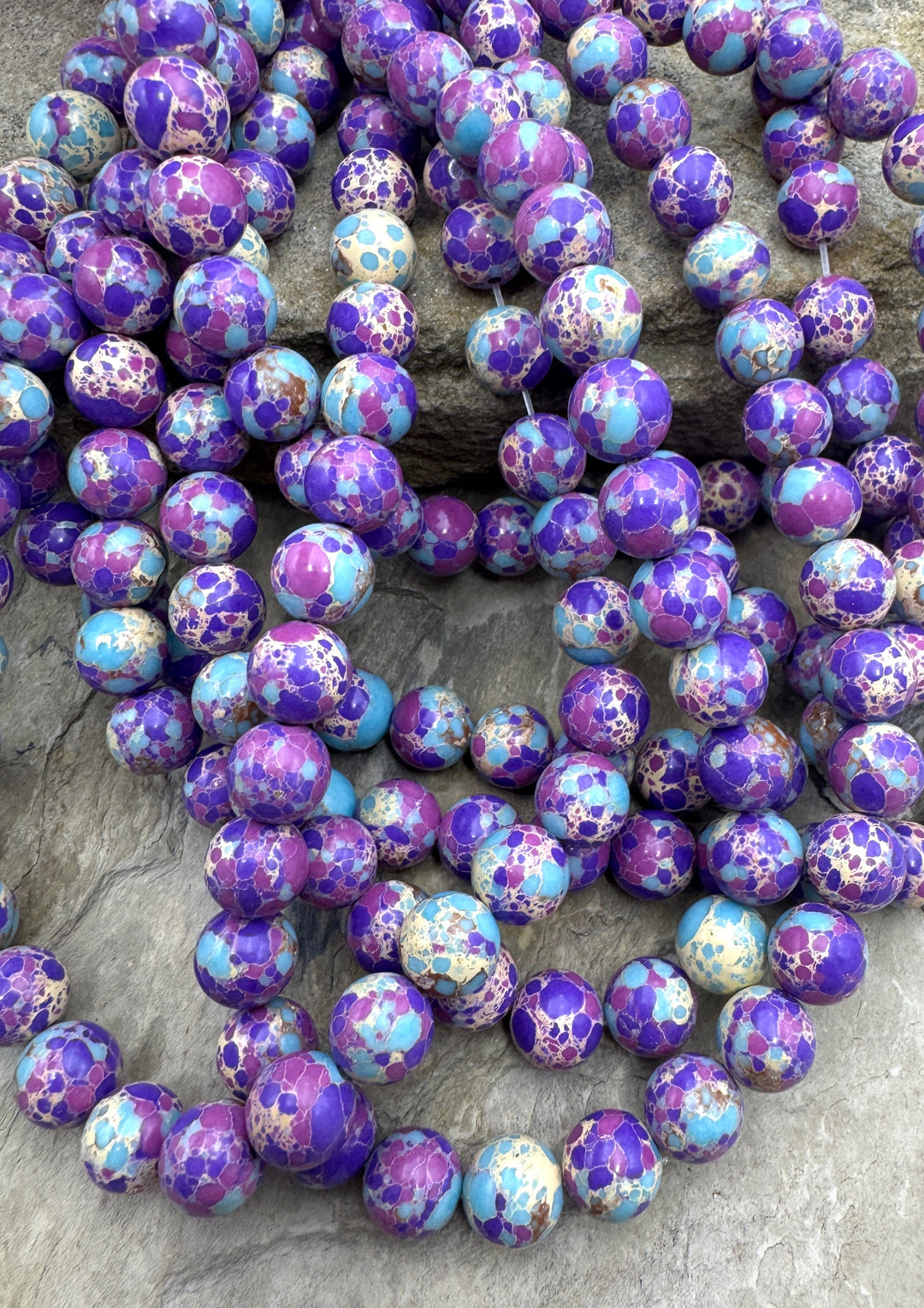 Fun Confetti Purple Dyed Magnicite 10mm Round Beads 16 Inch