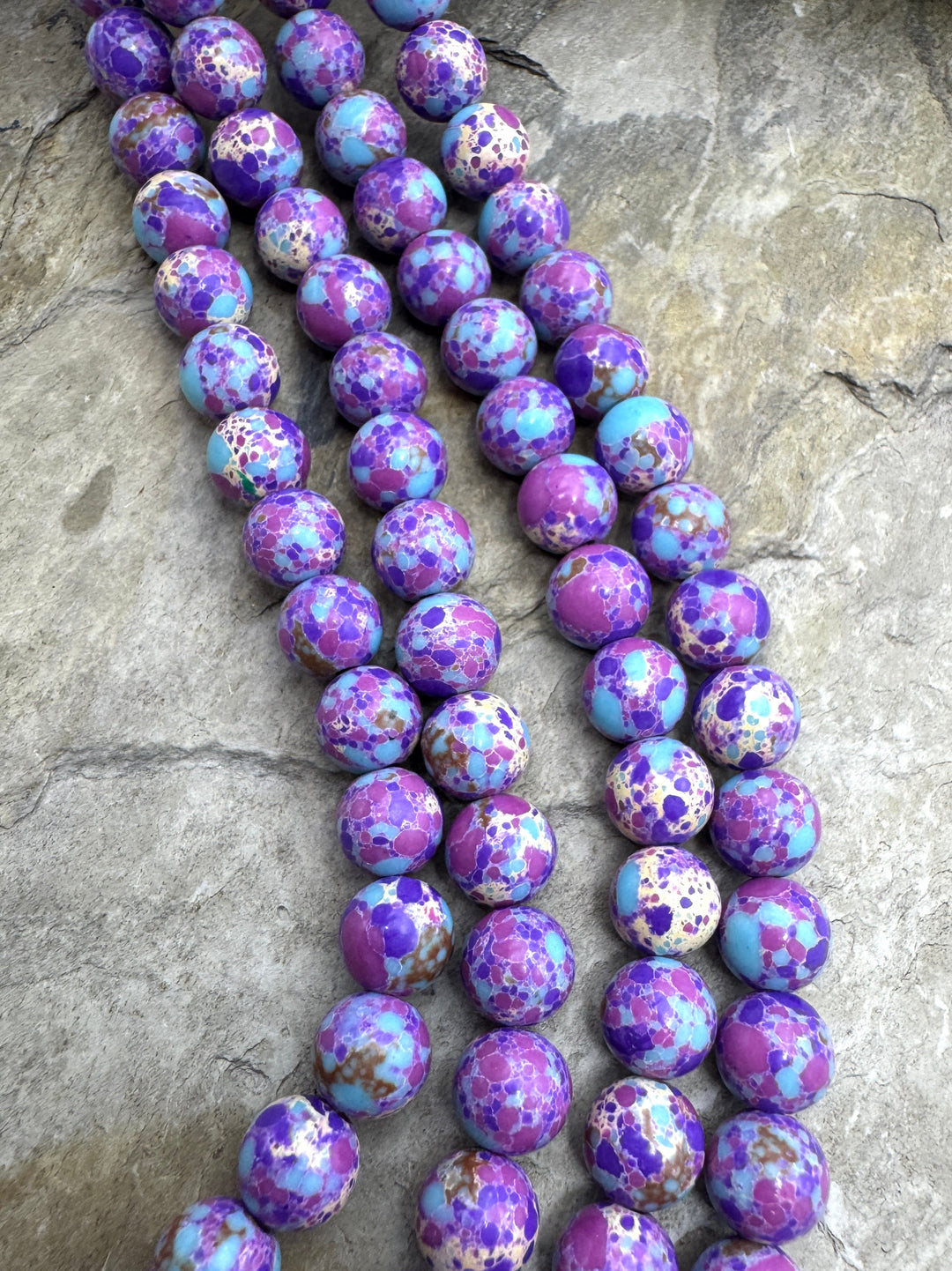 Fun Confetti Purple Dyed Magnicite 6mm Round Beads 16 Inch