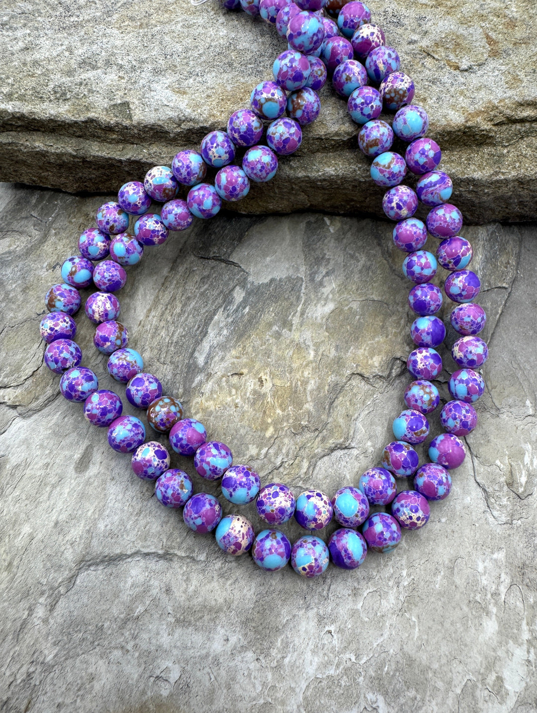 Fun Confetti Purple Dyed Magnicite 6mm Round Beads 16 Inch