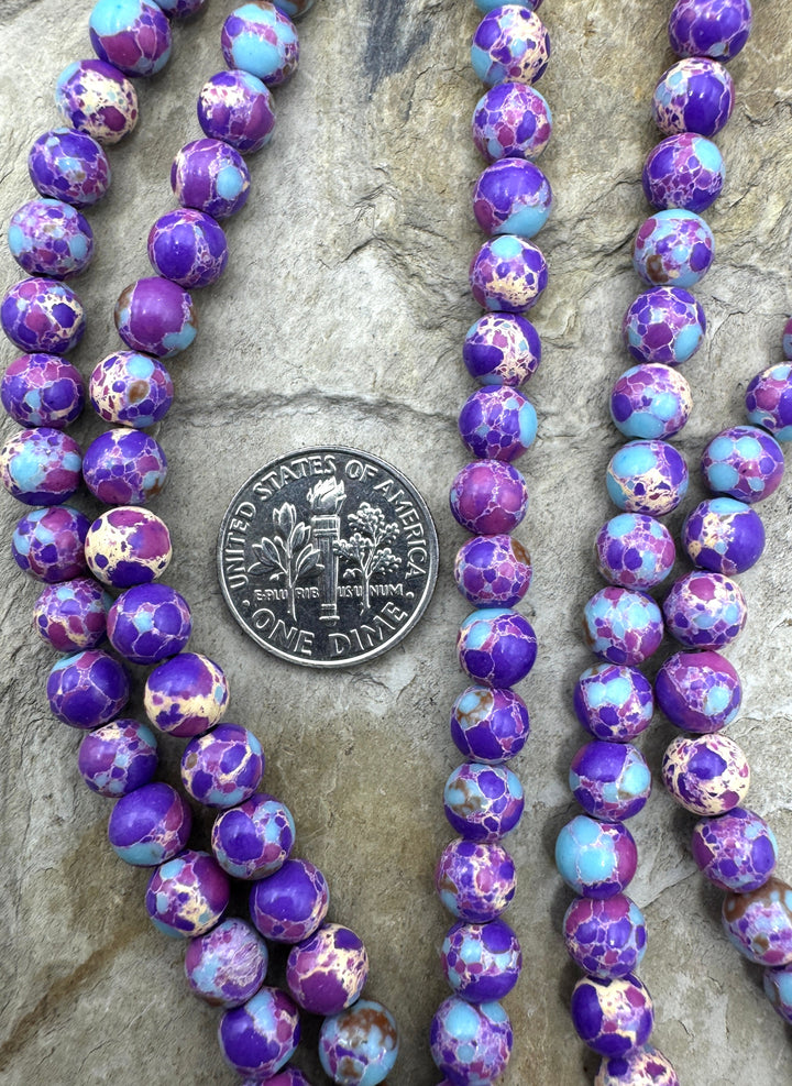 Fun Confetti Purple Dyed Magnicite 6mm Round Beads 16 Inch