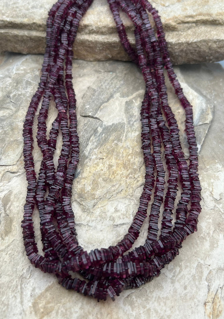 Garnet Square Heishi Beads 4mm One 18 inch strand - Garnet