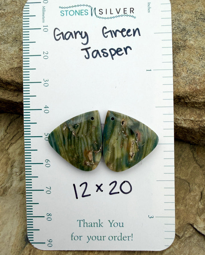 Gary Green Jasper (Oregon) Earring Slab Bead Pair 12x20mm