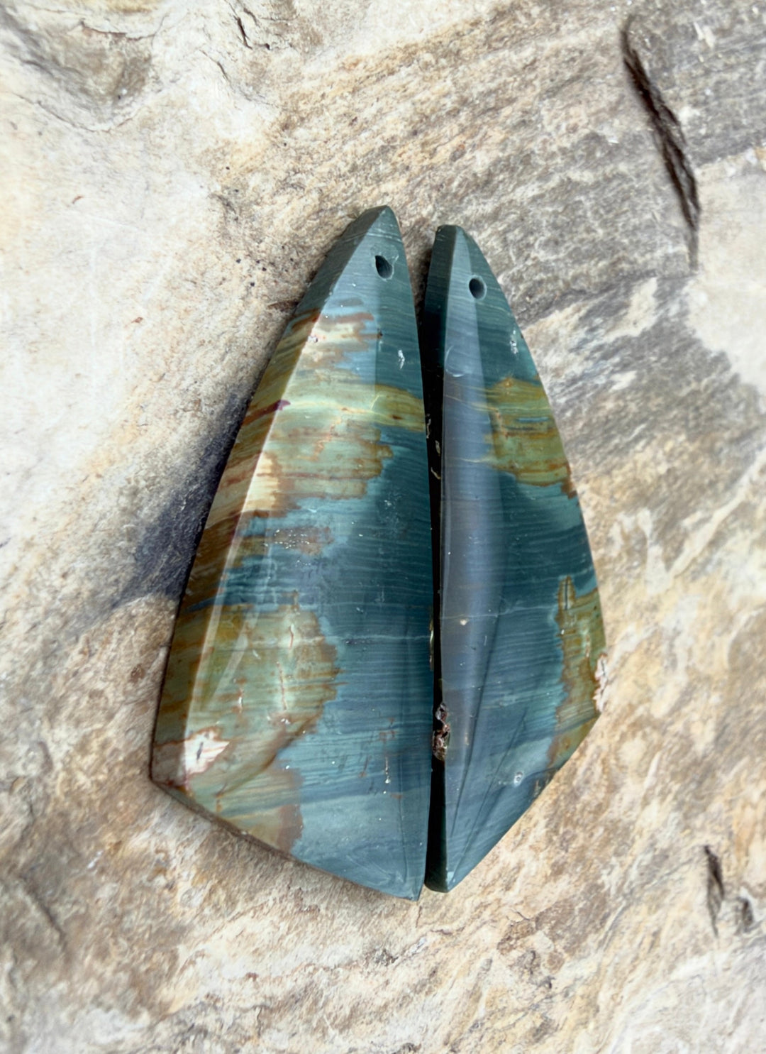 Gary Green Jasper (Oregon) Earring Slab Bead Pair 15x34mm