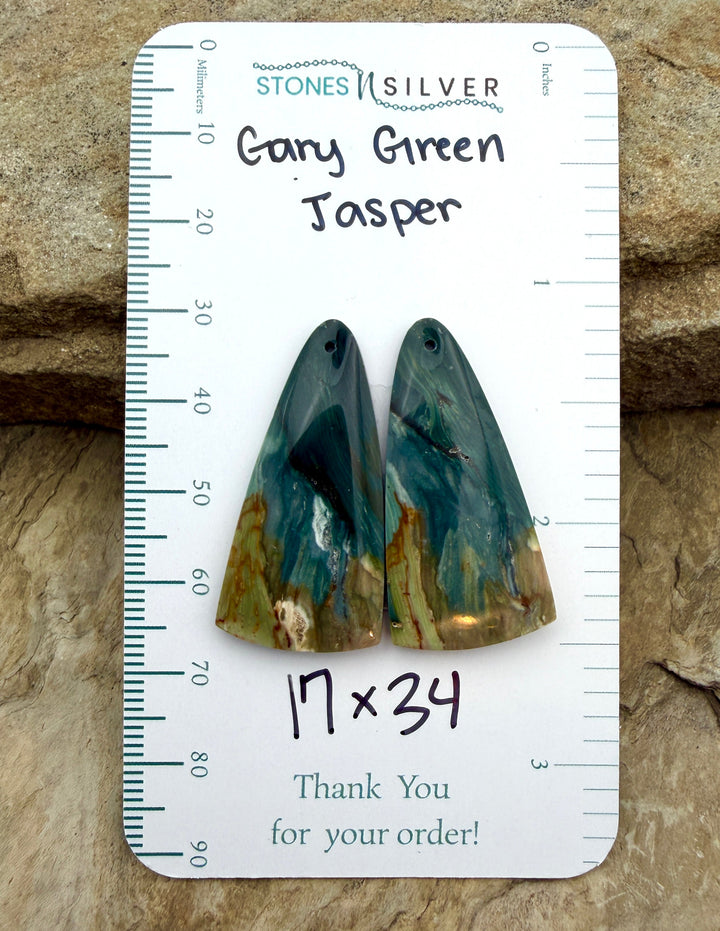 Gary Green Jasper (Oregon) Earring Slab Bead Pair 17x34mm