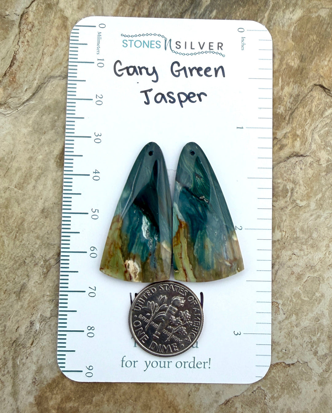 Gary Green Jasper (Oregon) Earring Slab Bead Pair 17x34mm
